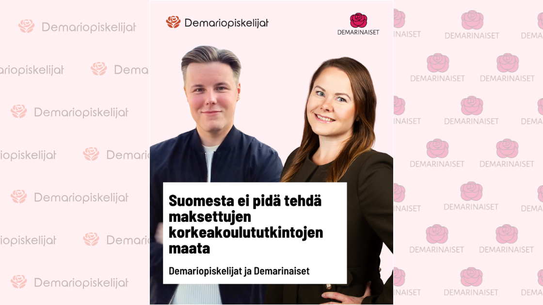 Demariopiskelijoiden puheenjohtaja Miku Kuuskorpi ja Demarinaisten 2. varapuheenjohtaja Miina-Anniina Heiskanen